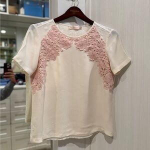 Tory Burch Ivory and Blush Embroidered Blouse